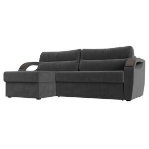 Угловой диван "Форсайт", левый угол, механизм еврокнижка, велюр, цвет серый