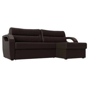 Угловой диван "Форсайт", правый угол, механизм еврокнижка, экокожа, цвет коричневый