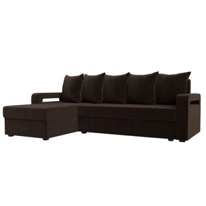 Угловой диван "Гермес лайт", левый угол, еврокнижка, микровельвет, цвет коричневый