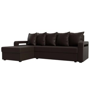 Угловой диван "Гермес лайт", левый угол, механизм еврокнижка, экокожа, цвет коричневый