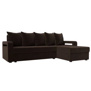 Угловой диван "Гермес лайт", правый угол, еврокнижка, микровельвет, цвет коричневый
