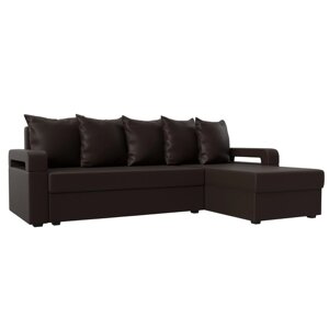 Угловой диван "Гермес лайт", правый угол, механизм еврокнижка, экокожа, цвет коричневый