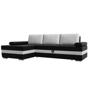 Угловой диван "Канкун", механизм дельфин, экокожа, угол левый, цвет чёрный / белый