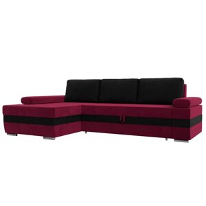 Угловой диван "Канкун", механизм дельфин, микровельвет, угол левый, цвет бордовый / чёрный
