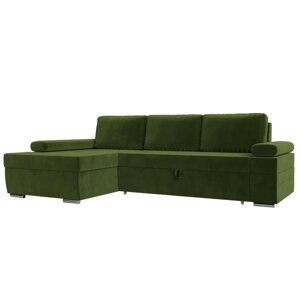 Угловой диван "Канкун", механизм дельфин, микровельвет, угол левый, цвет зелёный