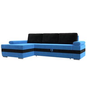 Угловой диван "Канкун", механизм дельфин, велюр, угол левый, цвет голубой / чёрный