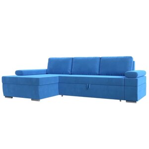 Угловой диван "Канкун", механизм дельфин, велюр, угол левый, цвет голубой