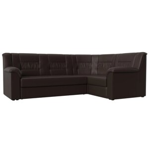 Угловой диван "Карелия", правый угол, механизм дельфин, экокожа, цвет коричневый