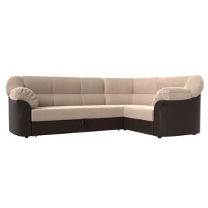 Угловой диван "Карнелла", механизм дельфин, велюр, цвет бежевый / коричневая экокожа