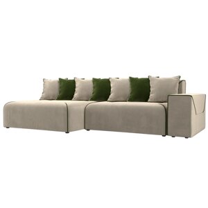 Угловой диван "Кёльн", левый угол, пантограф, микровельвет, цвет бежевый / зелёный