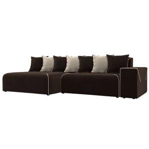 Угловой диван "Кёльн", левый угол, пантограф, микровельвет, цвет коричневый / бежевый