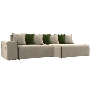 Угловой диван "Кёльн", правый угол, пантограф, микровельвет, цвет бежевый / зелёный