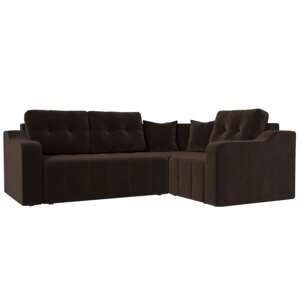 Угловой диван "Кембридж", механизм еврокнижка, микровельвет, цвет коричневый