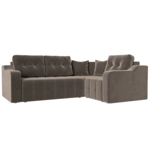 Угловой диван "Кембридж", механизм еврокнижка, велюр, цвет коричневый