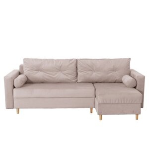 Угловой диван "Киото", механизм еврокнижка, угол универсальный, велюр, цвет бежевый