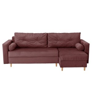 Угловой диван "Киото", механизм еврокнижка, угол универсальный, велюр, цвет коричневый