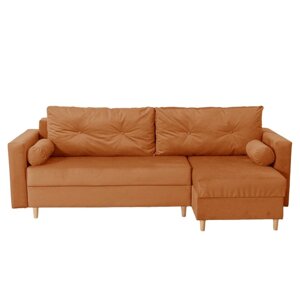 Угловой диван "Киото", механизм еврокнижка, угол универсальный, велюр, цвет оранжевый