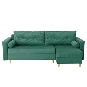 Угловой диван "Киото", механизм еврокнижка, угол универсальный, велюр, цвет зелёный