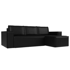 Угловой диван "Куба", механизм еврокнижка, экокожа, цвет чёрный