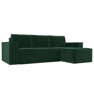 Угловой диван "Куба", механизм еврокнижка, велюр, цвет зелёный