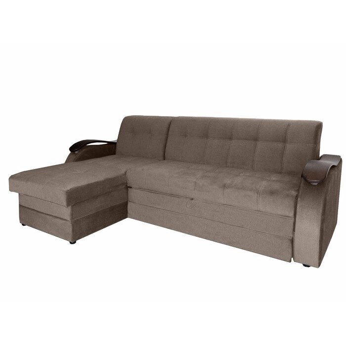 Угловой диван "Лео", механизм венеция, левый угол, велюр, цвет коричневый от компании Интернет-гипермаркет «MALL24» - фото 1