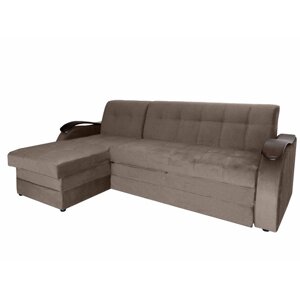 Угловой диван "Лео", механизм венеция, левый угол, велюр, цвет коричневый