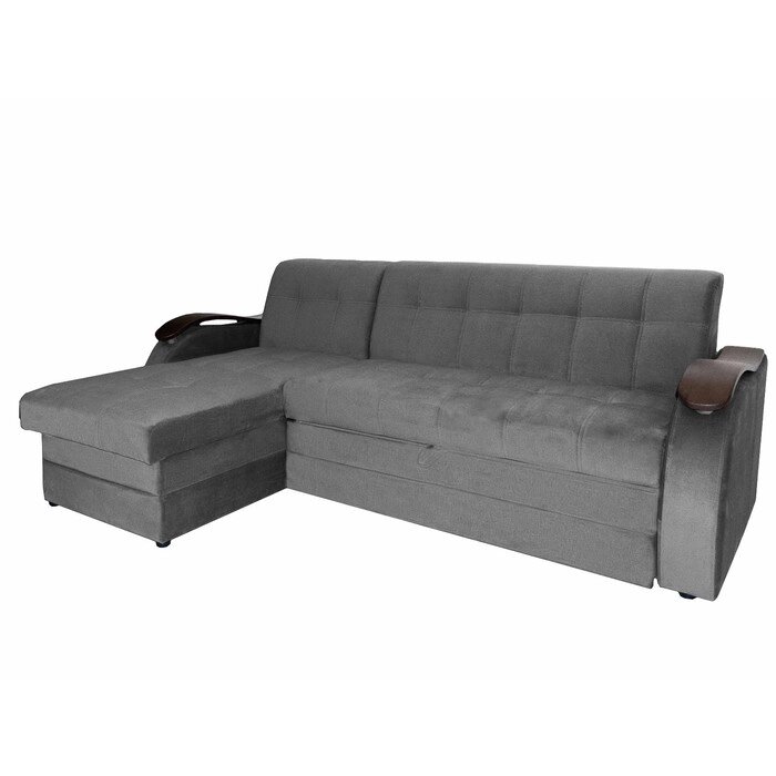 Угловой диван "Лео", механизм венеция, левый угол, велюр, цвет серый от компании Интернет-гипермаркет «MALL24» - фото 1