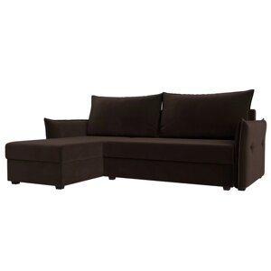 Угловой диван "Лига 004", механизм еврокнижка, левый угол, микровельвет, цвет коричневый