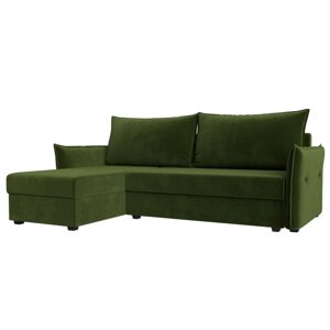 Угловой диван "Лига 004", механизм еврокнижка, левый угол, микровельвет, цвет зелёный
