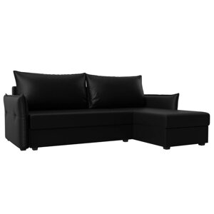Угловой диван "Лига 004", механизм еврокнижка, правый угол, экокожа, цвет чёрный