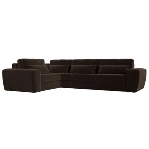 Угловой диван "Лига 008 Long", еврокнижка, левый угол, микровельвет, цвет коричневый