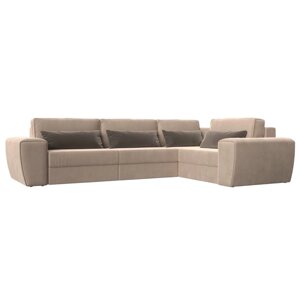 Угловой диван "Лига 008 Long", еврокнижка, правый угол, велюр, цвет бежевый / коричневый