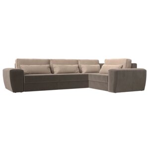 Угловой диван "Лига 008 Long", еврокнижка, правый угол, велюр, цвет коричневый / бежевый