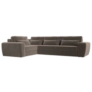 Угловой диван "Лига 008 Long", механизм еврокнижка, левый угол, велюр, цвет коричневый