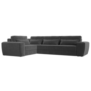 Угловой диван "Лига 008 Long", механизм еврокнижка, левый угол, велюр, цвет серый