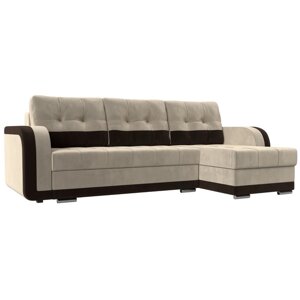 Угловой диван "Марсель", механизм еврокнижка, велюр, цвет бежевый / коричневый /