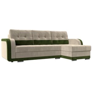 Угловой диван "Марсель", механизм еврокнижка, велюр, цвет бежевый / зелёный