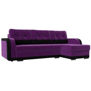 Угловой диван "Марсель", механизм еврокнижка, велюр, цвет фиолетовый / чёрный