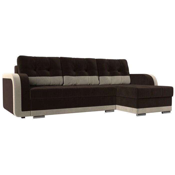Угловой диван "Марсель", механизм еврокнижка, велюр, цвет коричневый / бежевый от компании Интернет-гипермаркет «MALL24» - фото 1