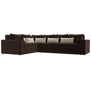 Угловой диван "Майами Long", левый угол, еврокнижка, микровельвет, коричневый / бежевый