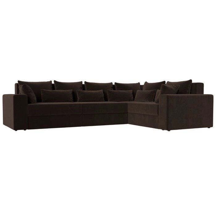 Угловой диван "Майами Long", правый угол, еврокнижка, микровельвет, цвет коричневый от компании Интернет-гипермаркет «MALL24» - фото 1