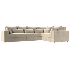 Угловой диван "Майами Long", правый угол, механизм еврокнижка, микровельвет, цвет бежевый