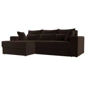 Угловой диван "Майами", механизм еврокнижка, левый угол, микровельвет, цвет коричневый