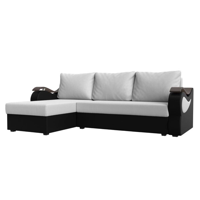 Угловой диван "Меркурий лайт", левый угол, еврокнижка, экокожа, цвет белый / чёрный от компании Интернет-гипермаркет «MALL24» - фото 1