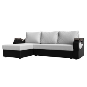 Угловой диван "Меркурий лайт", левый угол, еврокнижка, экокожа, цвет белый / чёрный