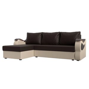 Угловой диван "Меркурий лайт", левый угол, еврокнижка, экокожа, цвет коричневый / бежевый