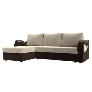 Угловой диван "Меркурий лайт", левый угол, еврокнижка, микровельвет, бежевый / коричневый