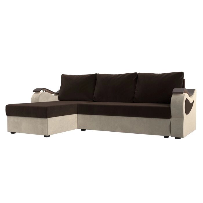 Угловой диван "Меркурий лайт", левый угол, еврокнижка, микровельвет, коричневый / бежевый от компании Интернет-гипермаркет «MALL24» - фото 1