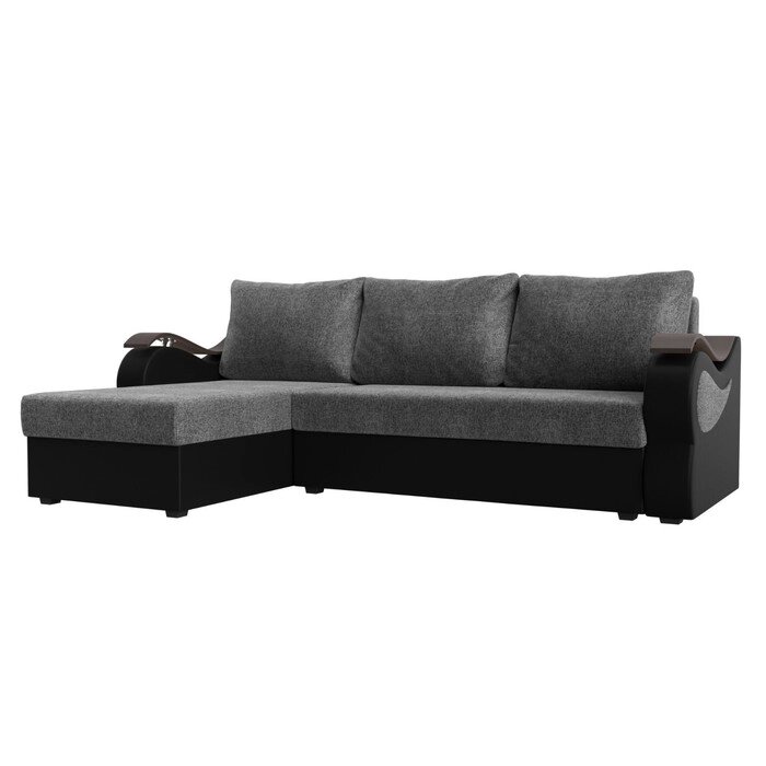 Угловой диван "Меркурий лайт", левый угол, еврокнижка, рогожка / экокожа, серый / чёрный от компании Интернет-гипермаркет «MALL24» - фото 1