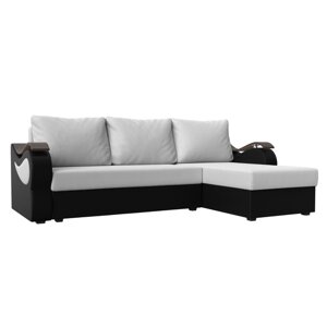 Угловой диван "Меркурий лайт", правый угол, еврокнижка, экокожа, цвет белый / чёрный